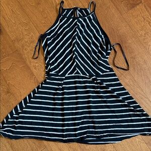 Black and White Striped Halter Dress